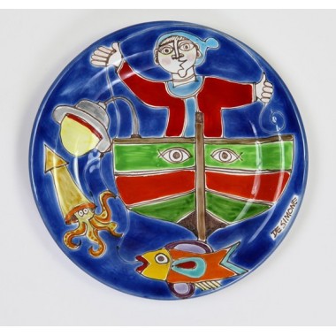 Sicilian handmade ceramic Circular Plate DS Fisherman 18 cm PT18DS-10 Sicilian handmade ceramic Circular Plate DS Fisherman 18 cm PT18DS-10